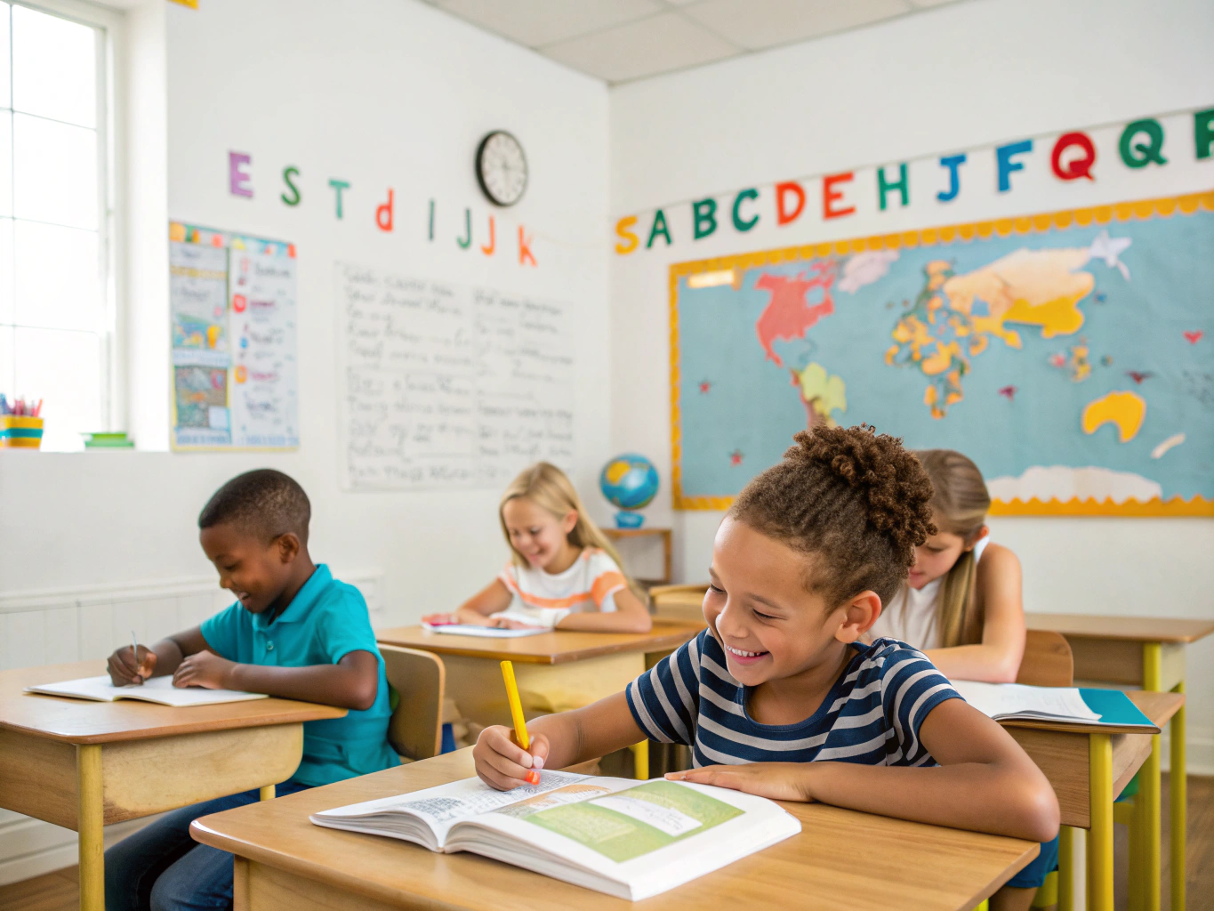 Children in school classroom benefiting from BGMC initiatives