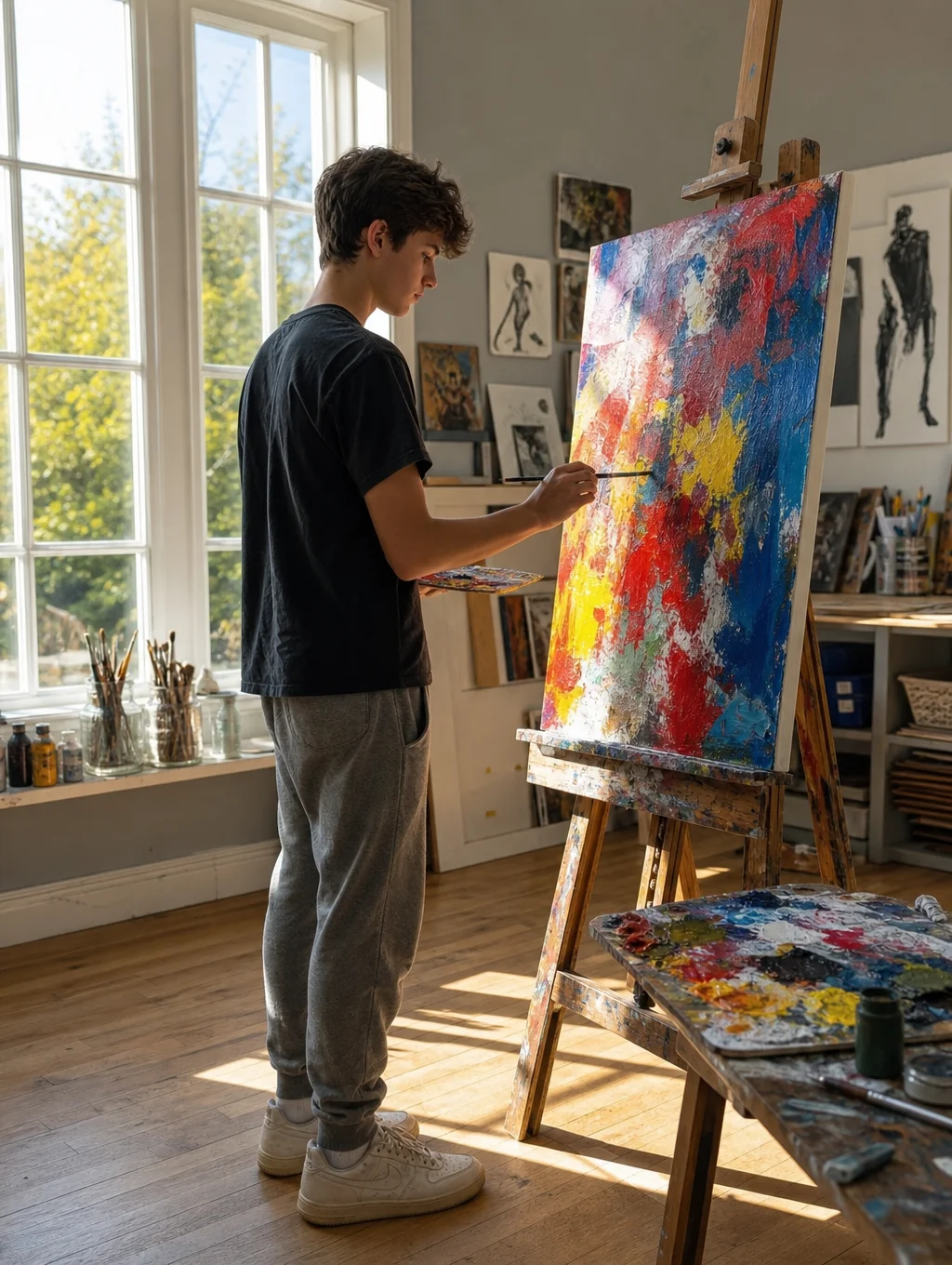 Joven con pintura y expresión artística