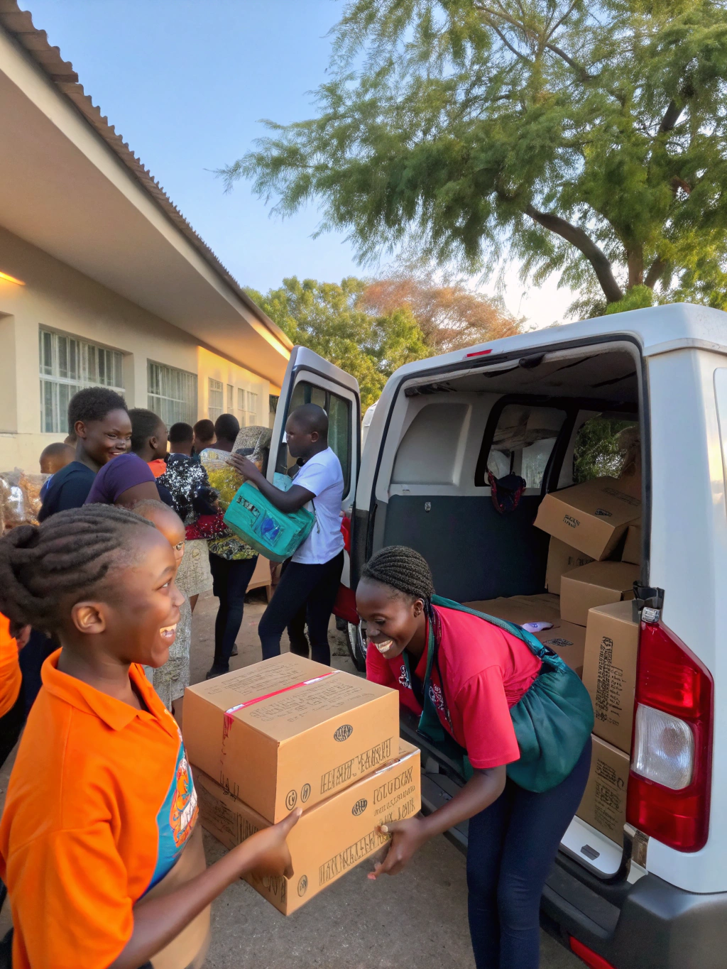 Grupo de jóvenes y niños en viaje misionero